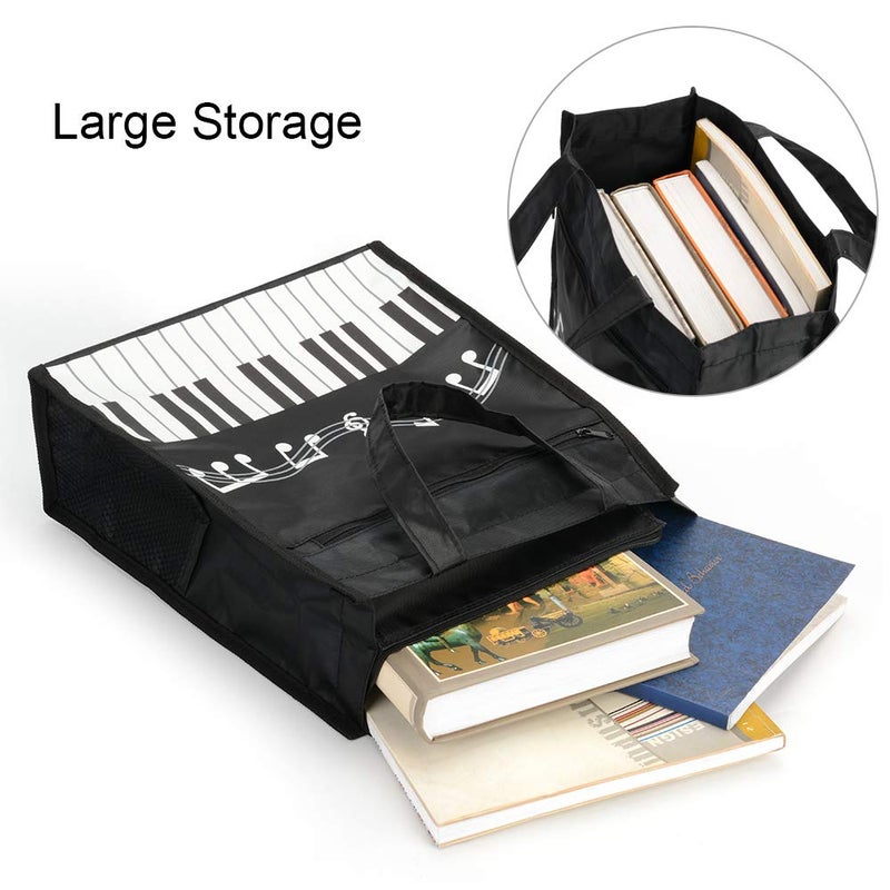 Rinastore Piano Keys Music Waterproof Oxford Cloth Handbag Tote Shopping Book Bag Gift for Kids & Students (Black) - Image 2